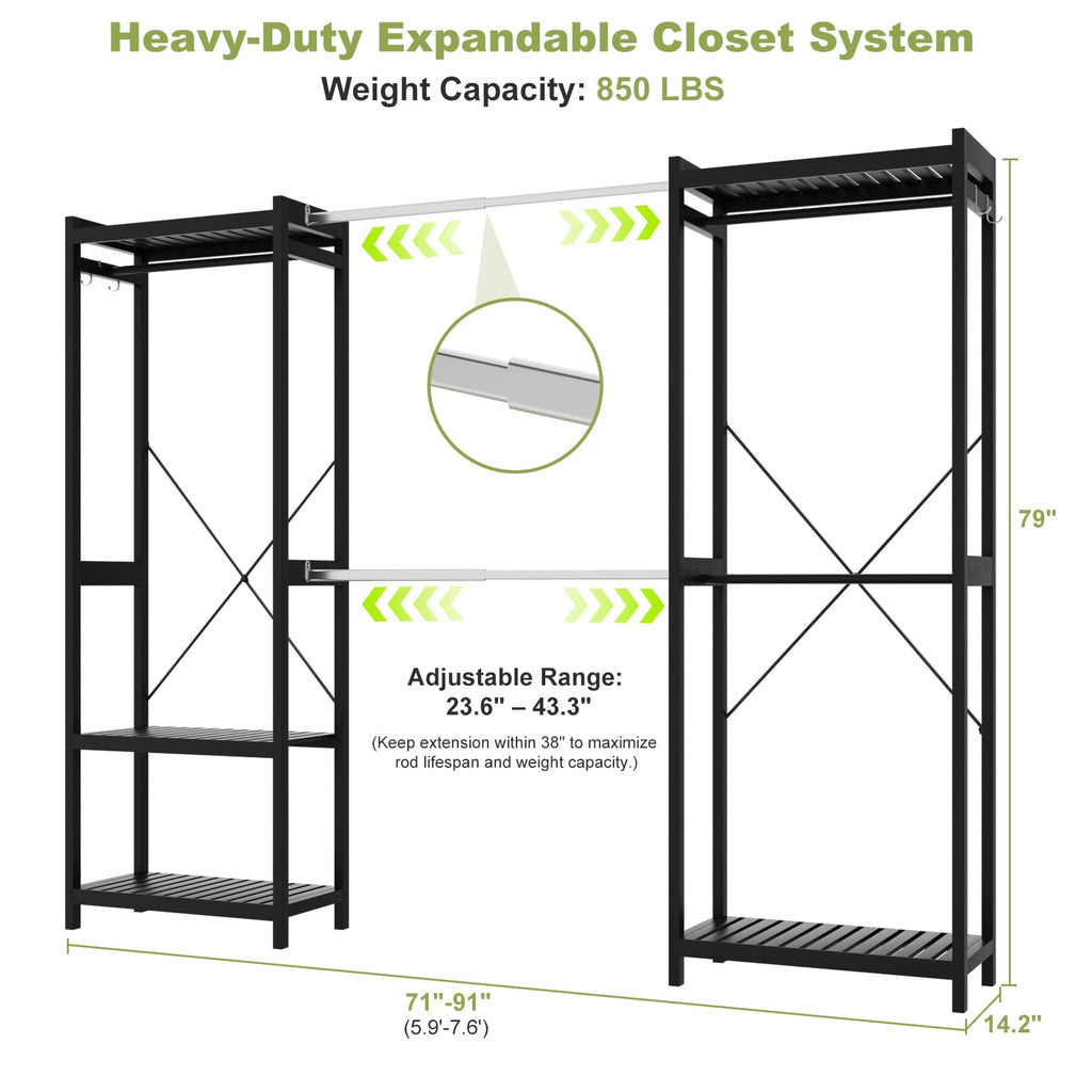 Bamboo Closet System, 71"-91" Expandable Clothing Rack