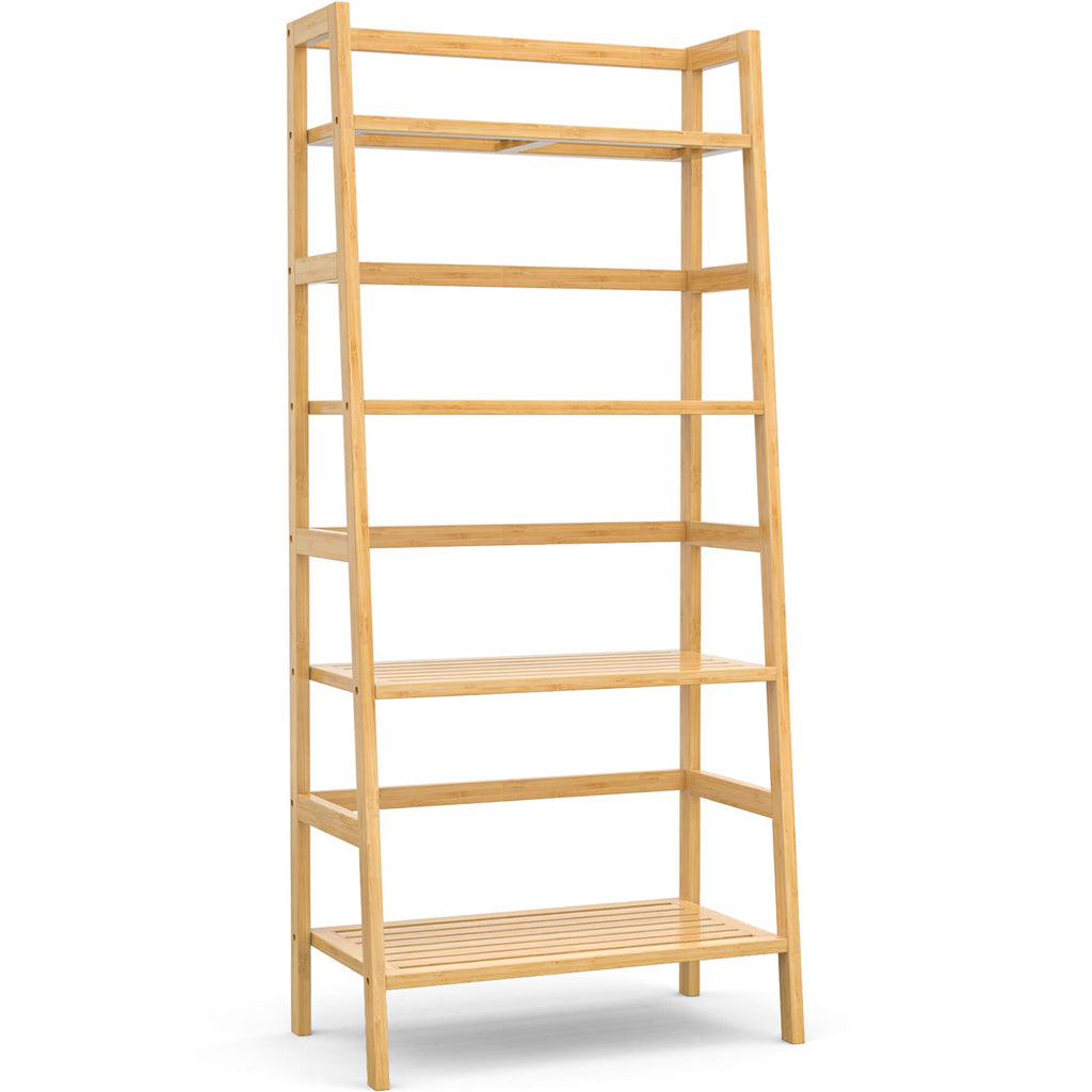 4-Tier Bamboo Ladder Bookshelf Small Bookcase, 49” Tall Open Display Shelves