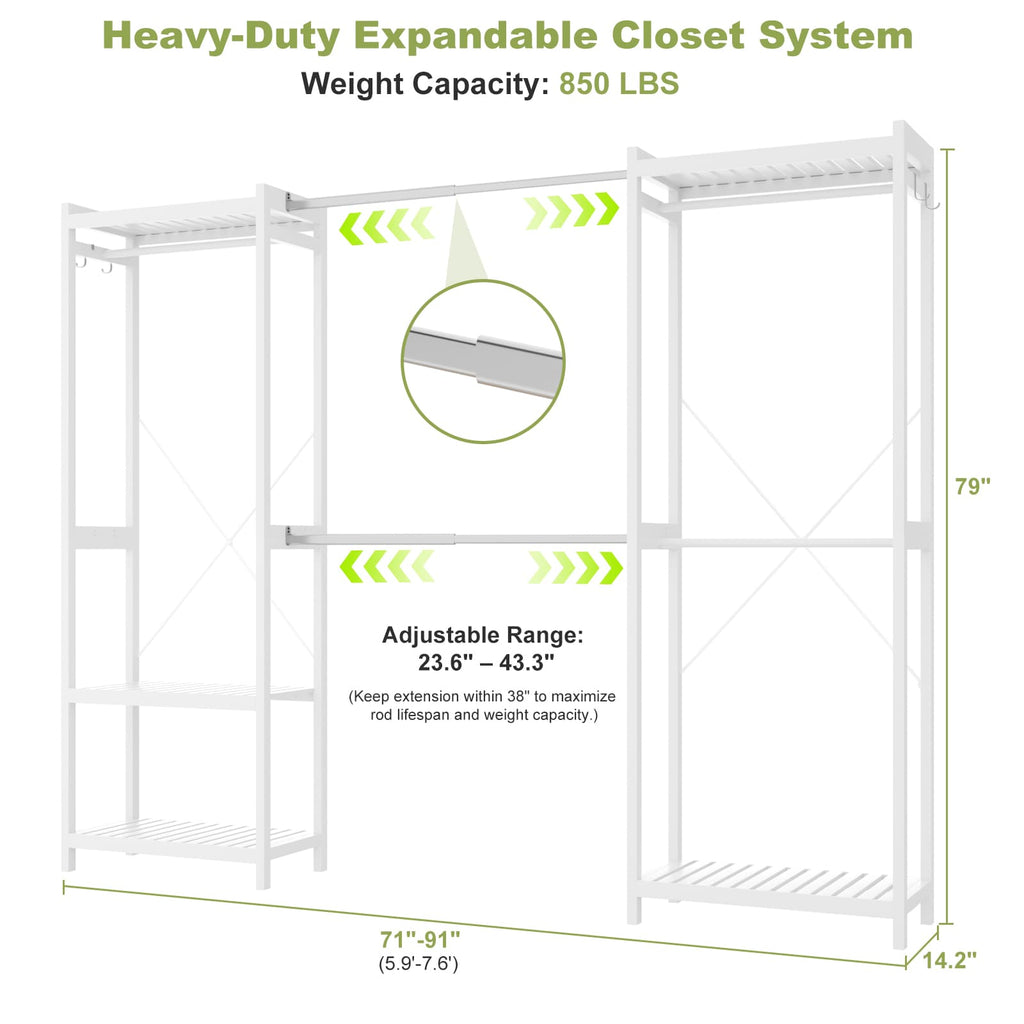 Bamboo Closet System, 71"-91" Expandable Clothing Rack