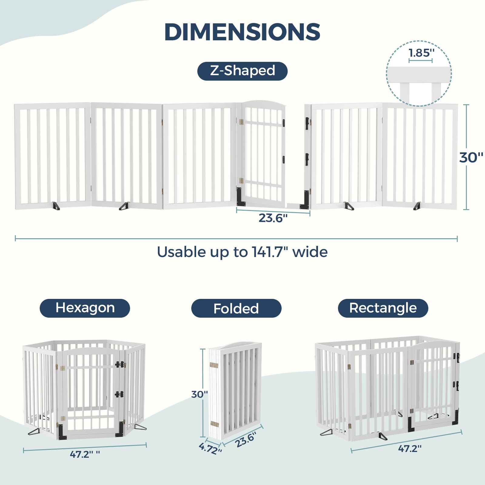 Dog Gate Indoor, 142" W x 30" H Extra Wide Foldable Bamboo Pet Gate with Door, No Assembly Freestanding Dog Fence with 2 Support Feet & 360°Hinges for Doorways Hallways (6 Panels)