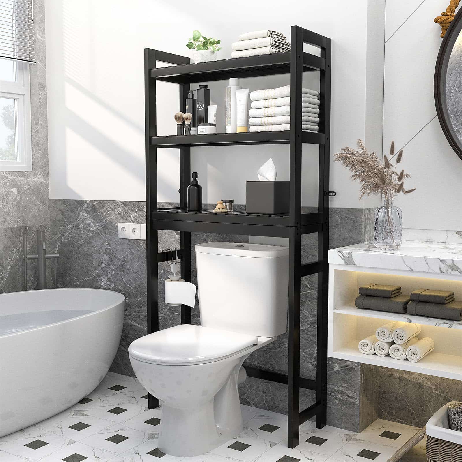 3-Tier Over The Toilet Storage, Bamboo Over Toilet Bathroom Organizer Rack