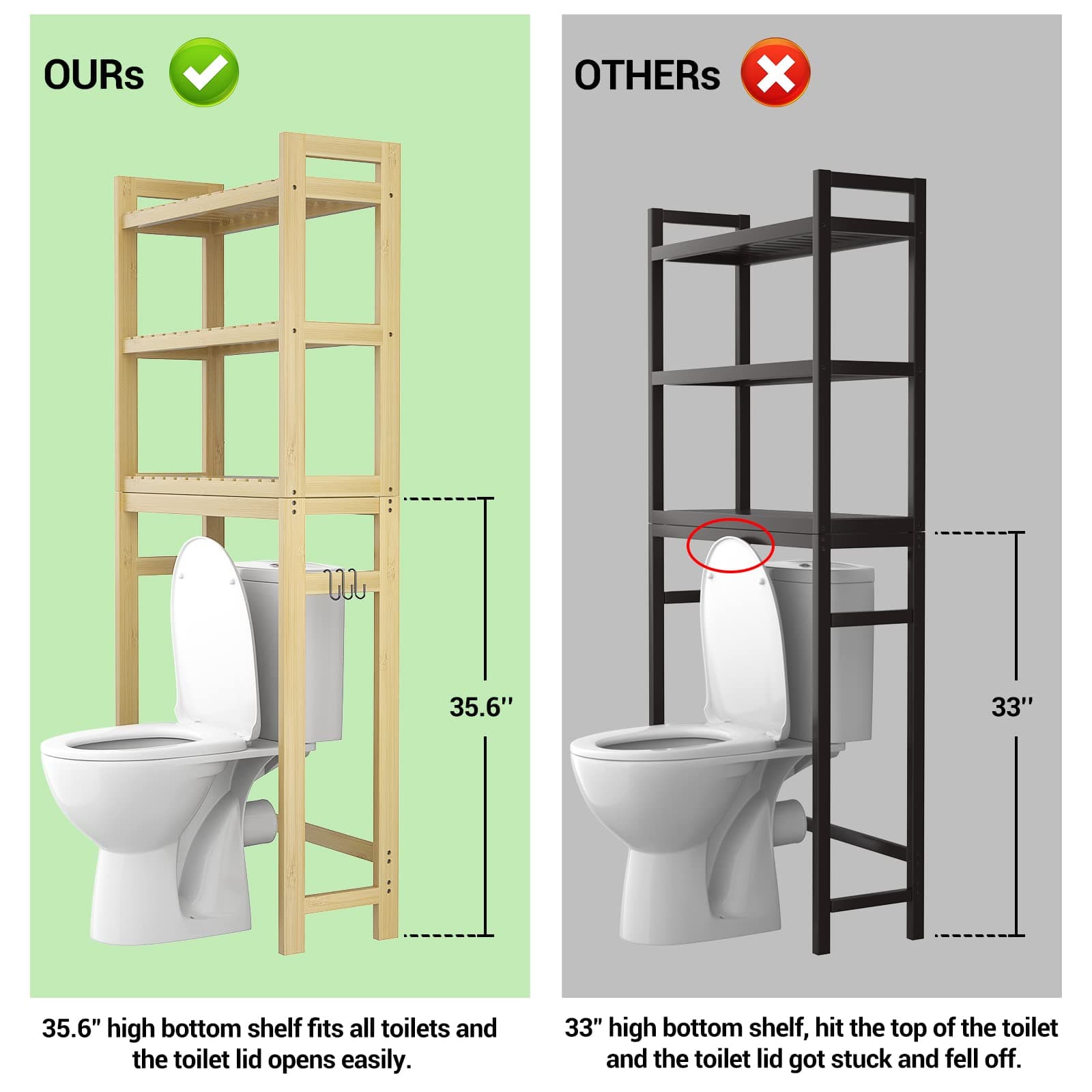 3-Tier Over The Toilet Storage, Bamboo Over Toilet Bathroom Organizer Rack