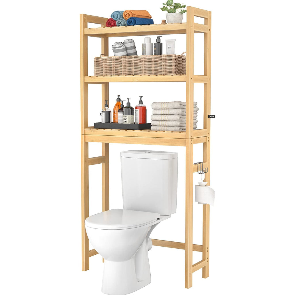 3-Tier Over The Toilet Storage, Bamboo Over Toilet Bathroom Organizer Rack