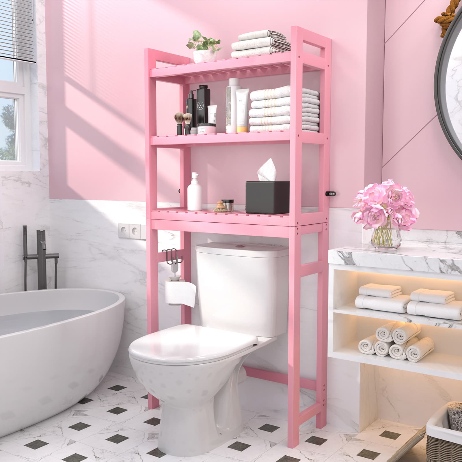 3-Tier Over The Toilet Storage, Bamboo Over Toilet Bathroom Organizer Rack