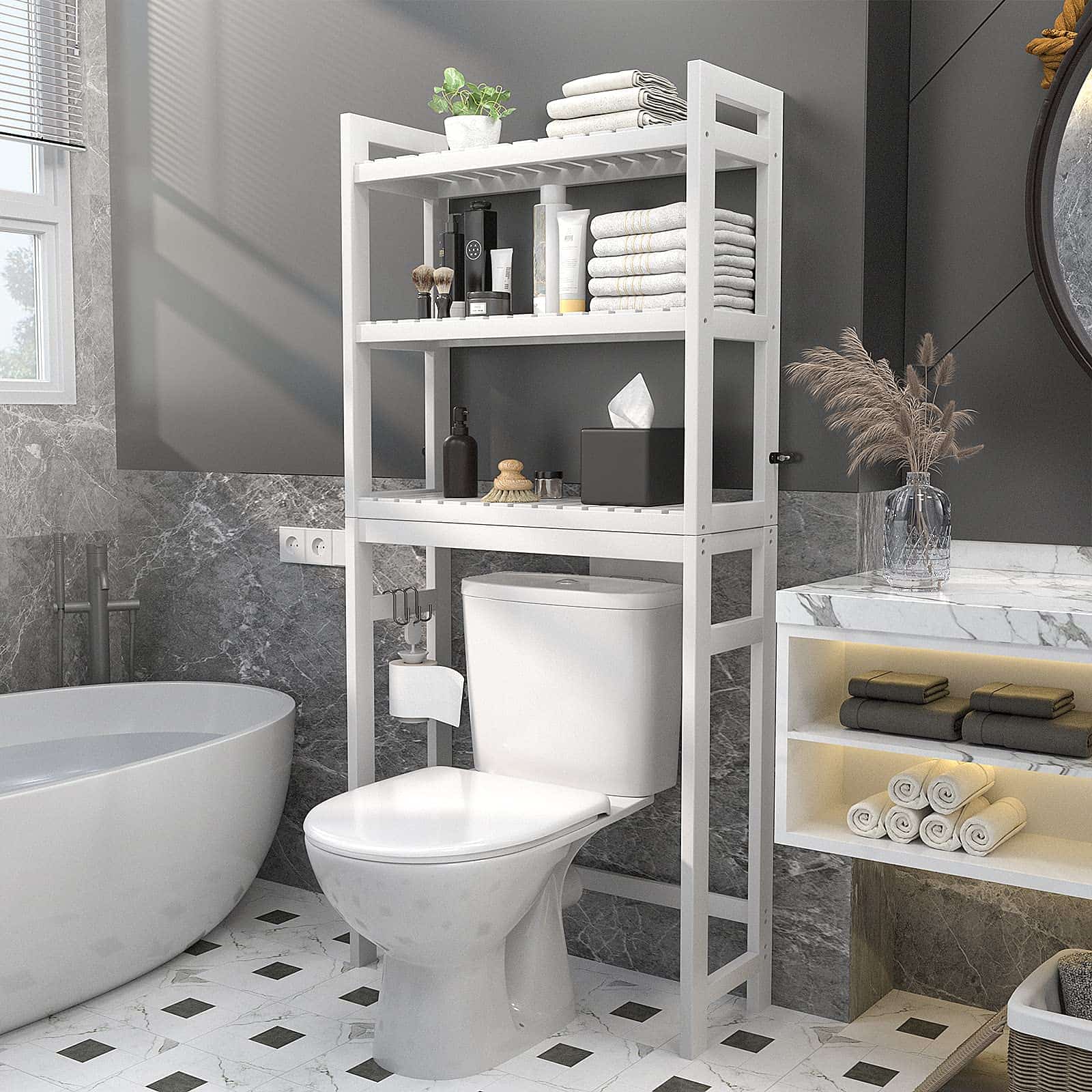 3-Tier Over The Toilet Storage, Bamboo Over Toilet Bathroom Organizer Rack