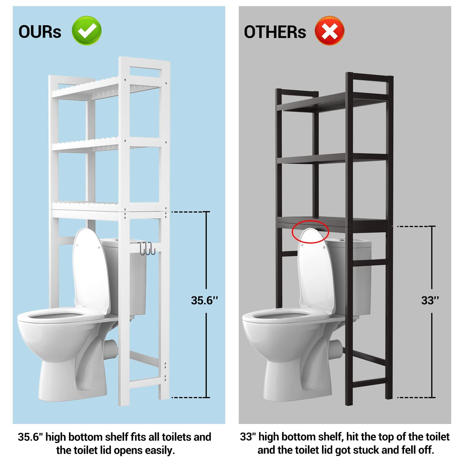3-Tier Over The Toilet Storage, Bamboo Over Toilet Bathroom Organizer Rack