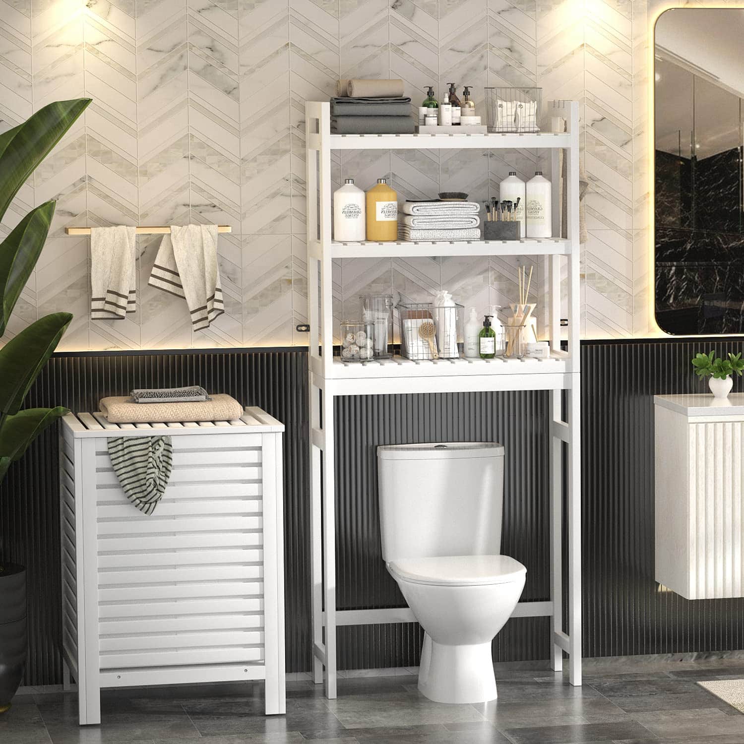 3-Tier Over The Toilet Storage, Bamboo Over Toilet Bathroom Organizer Rack