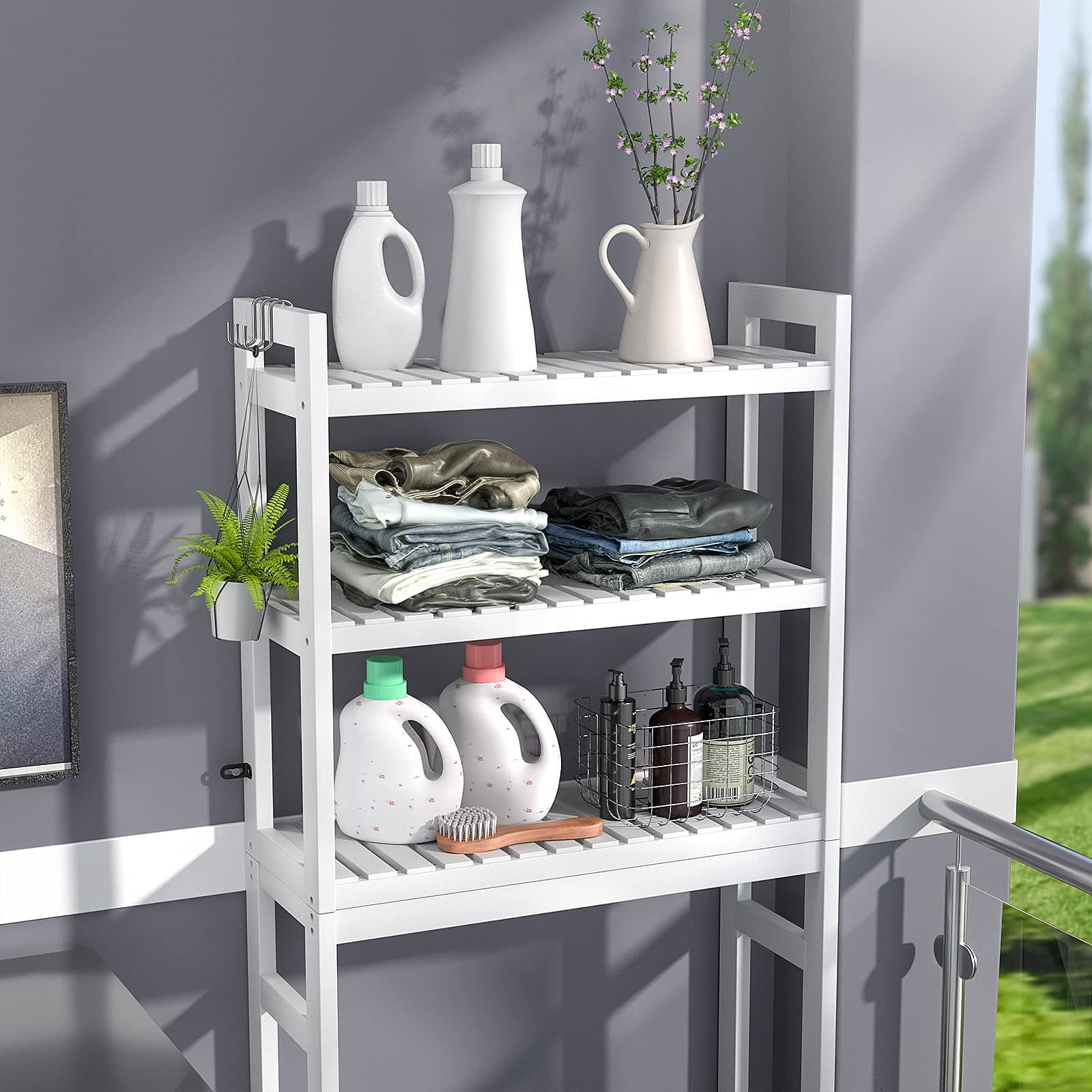 3-Tier Over The Toilet Storage, Bamboo Over Toilet Bathroom Organizer Rack