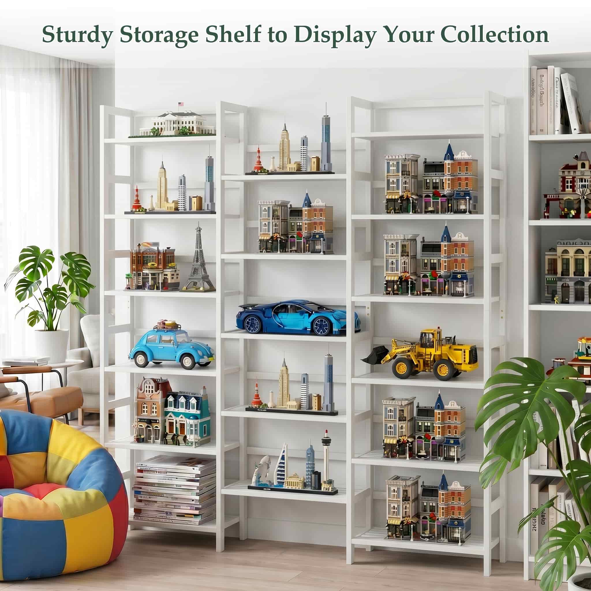 Bamboo Bookshelf, 71” Tall Triple Wide Bookcase with 17 Open Storage Shelves, 6-Tier Etagere with Back Rails, Large Display Shelf for Books, Plants, Home Office, Living Room, Max Load 748LBS